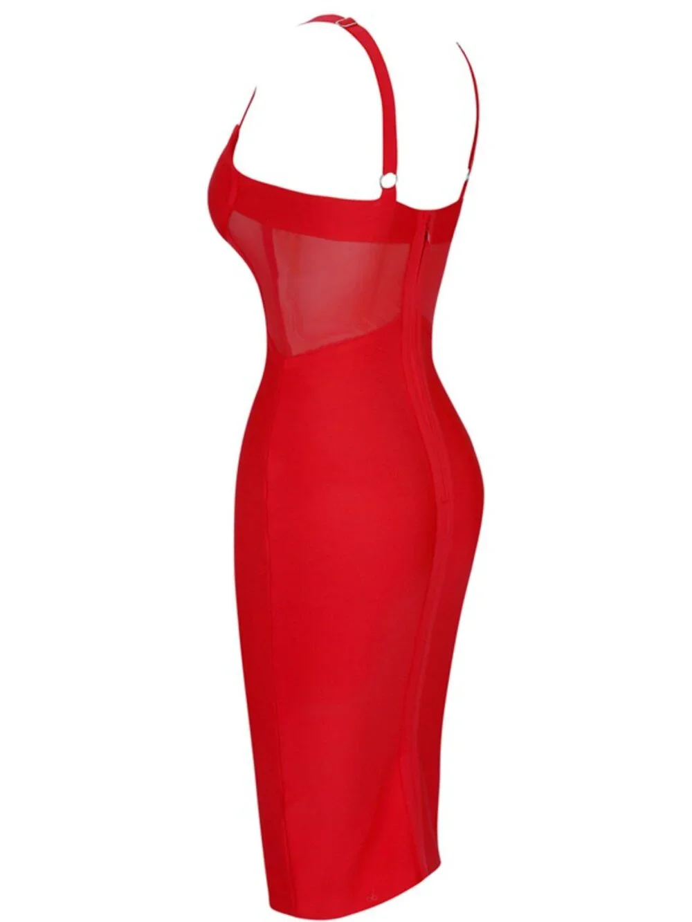 Red Corset Bust Mesh Sheer Bandage Bodycon Dress | Soft Sculpt Collection - Picture 7 of 8